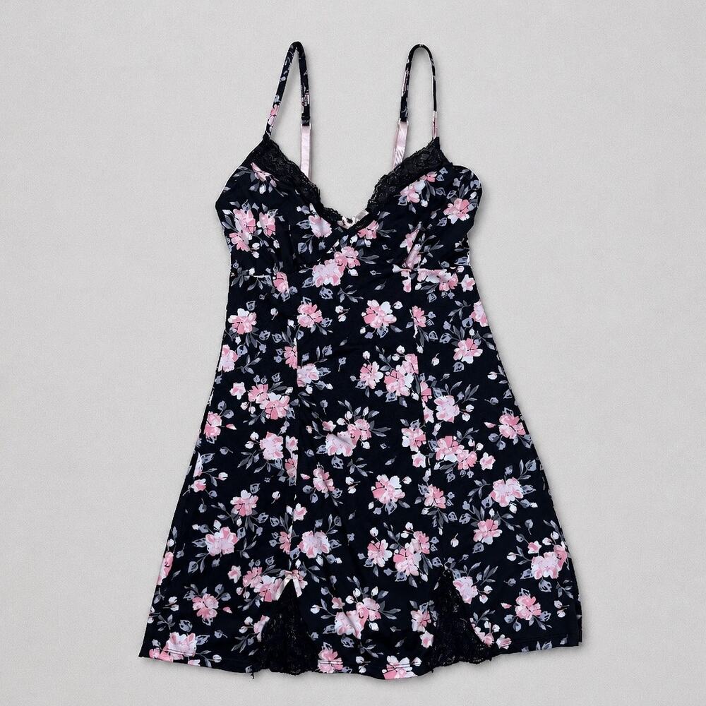 Marilyn Monroe Black Ditsy Floral Babydoll Chemise Sz S Sexy Boudoir Couquette